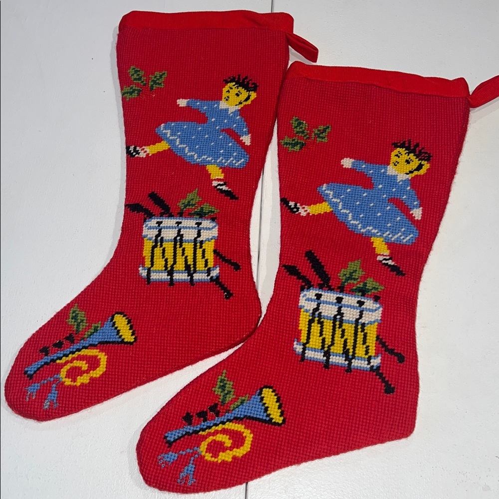 Vintage Handmade needle point stockings Christmas cottage core